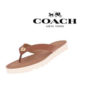 ♦️Coach Shelly Open Toe Leather Flip Flop